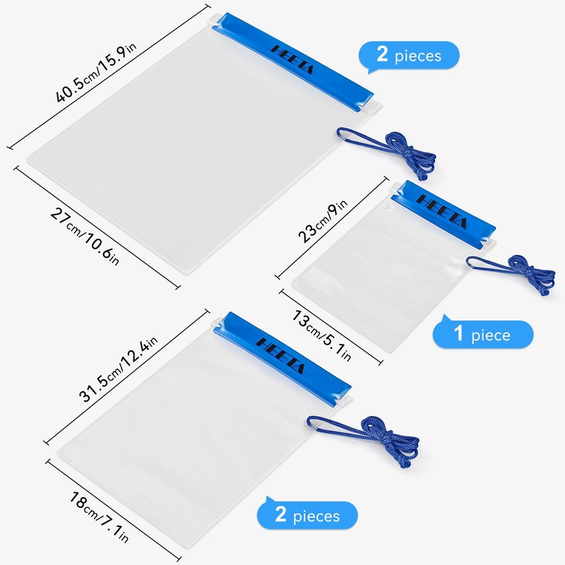 HEETA 5-Pack Clear Waterproof Dry Bag Pouch, Water Tight Cases Dry Bags Document Holder for Camera Mobile Phone Maps, Kayaking Boating (Blue)
