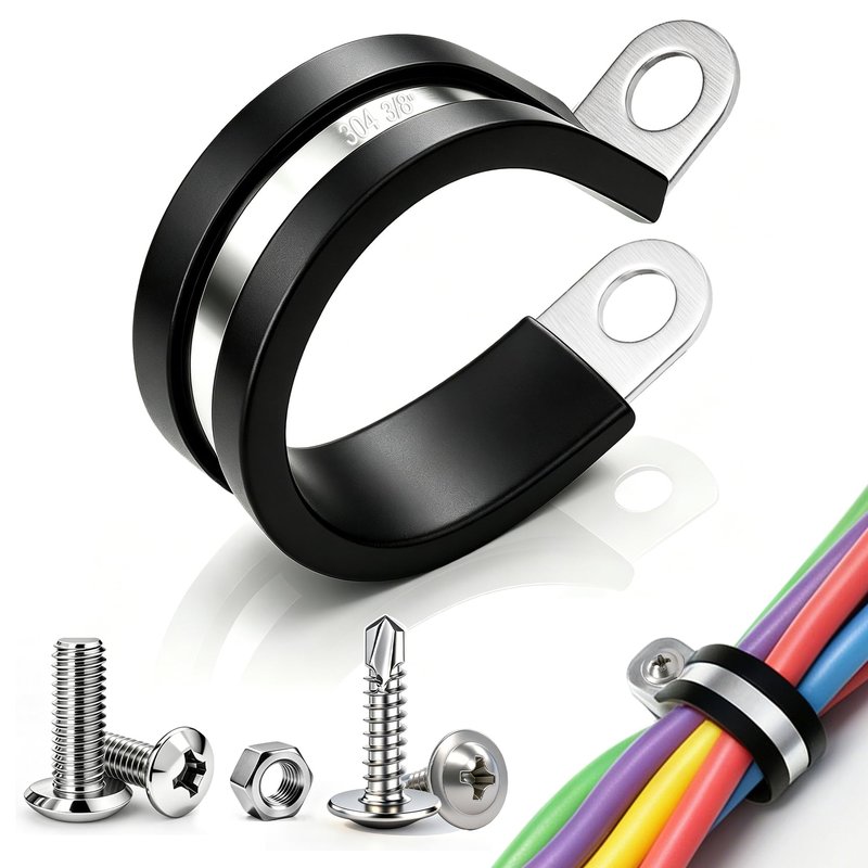 Taiss 50PCS 3/8 Inch Cable Clamps 304 Stainless Steel Rubber Cushion Insulated Wire Clamps,Pipe Clamps,Loop Clamps,Hose Clamp,Metal Rubber Clips With Two Kinds Of Screws(10mm) F-098-10mm
