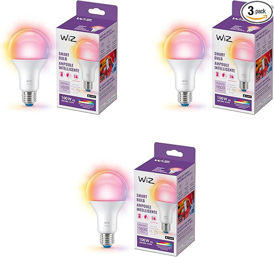 WiZ Connected 100W A21 Color LED Smart Bulb 3-Pack - E26- Indoor - Connects to Your Existing Wi-Fi - Control with Voice or App + Activate with Motion - Matter Compatible