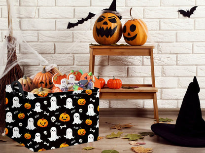 HIYAGON Rectangular Halloween Basket for Boys and Girls Kids Trick or Treat Pumpkin Basket for Halloween Parties Cute Storage Bin Organizer Box Room Decor(Black halloween)