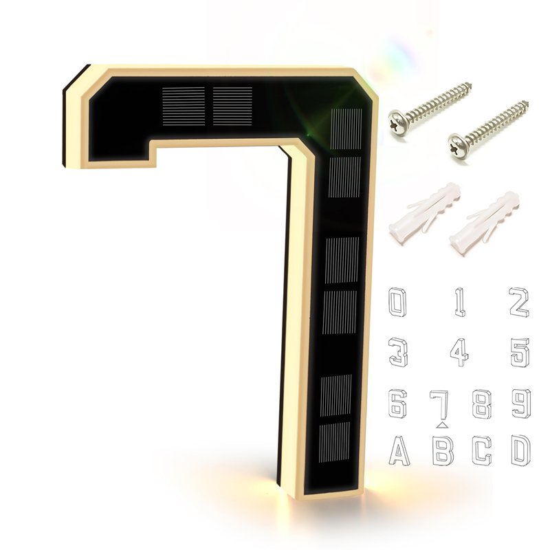 KUZEOLON 9 Inch Solar-Powered Outdoor House Number Light, No Wiring, Light Up House Numbers for Outside with Solar Panel, Waterproof LED Address Numbers for Home (1-9) (number7)