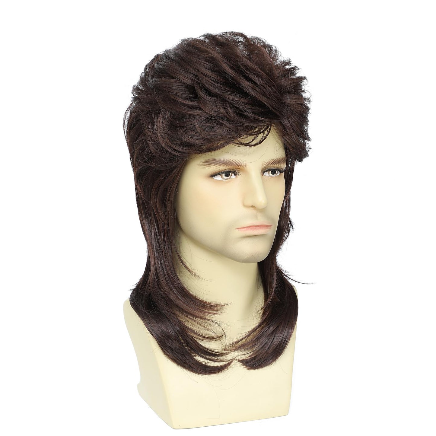 Auguyist Mullet Wig for Men, Joe Dirt, Emo, 80s Costume, Halloween Accessory (Dark Brown)