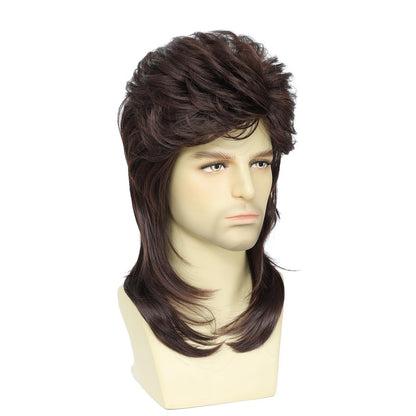 Auguyist Mullet Wig for Men, Joe Dirt, Emo, 80s Costume, Halloween Accessory (Dark Brown)