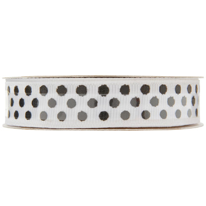 Offray 143252 5/8" Wide Grosgrain Craft and Decorative Ribbon, 9-Foot Spool, Black and White Polka Dots
