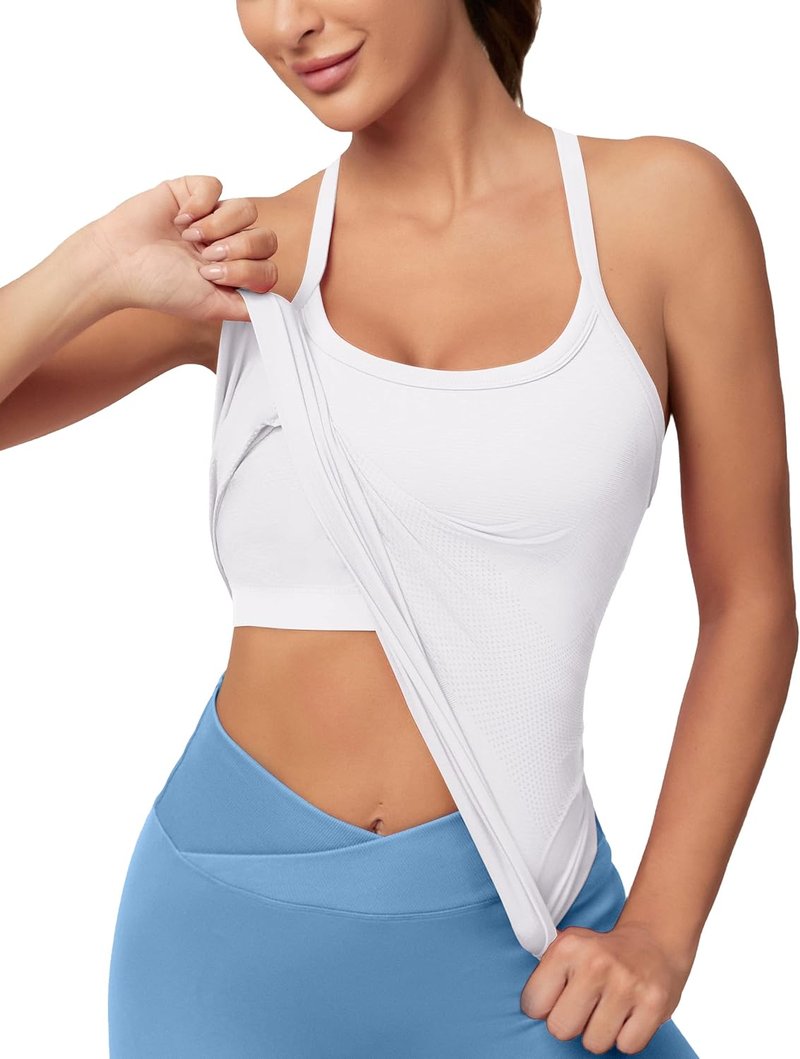 Workout Tank Tops for Women - Built-In Bra Sleeveless Gym & Yoga Shirts | Seamless Racerback Design