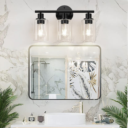 ZASTION 3-Light Bathroom Light Fixtures, Black Bathroom Wall Lights, Modern Bathroom Vanity Light with Clear Glass Shade, Bathroom Wall Lamp for Mirror Kitchen Bedroom Living Room