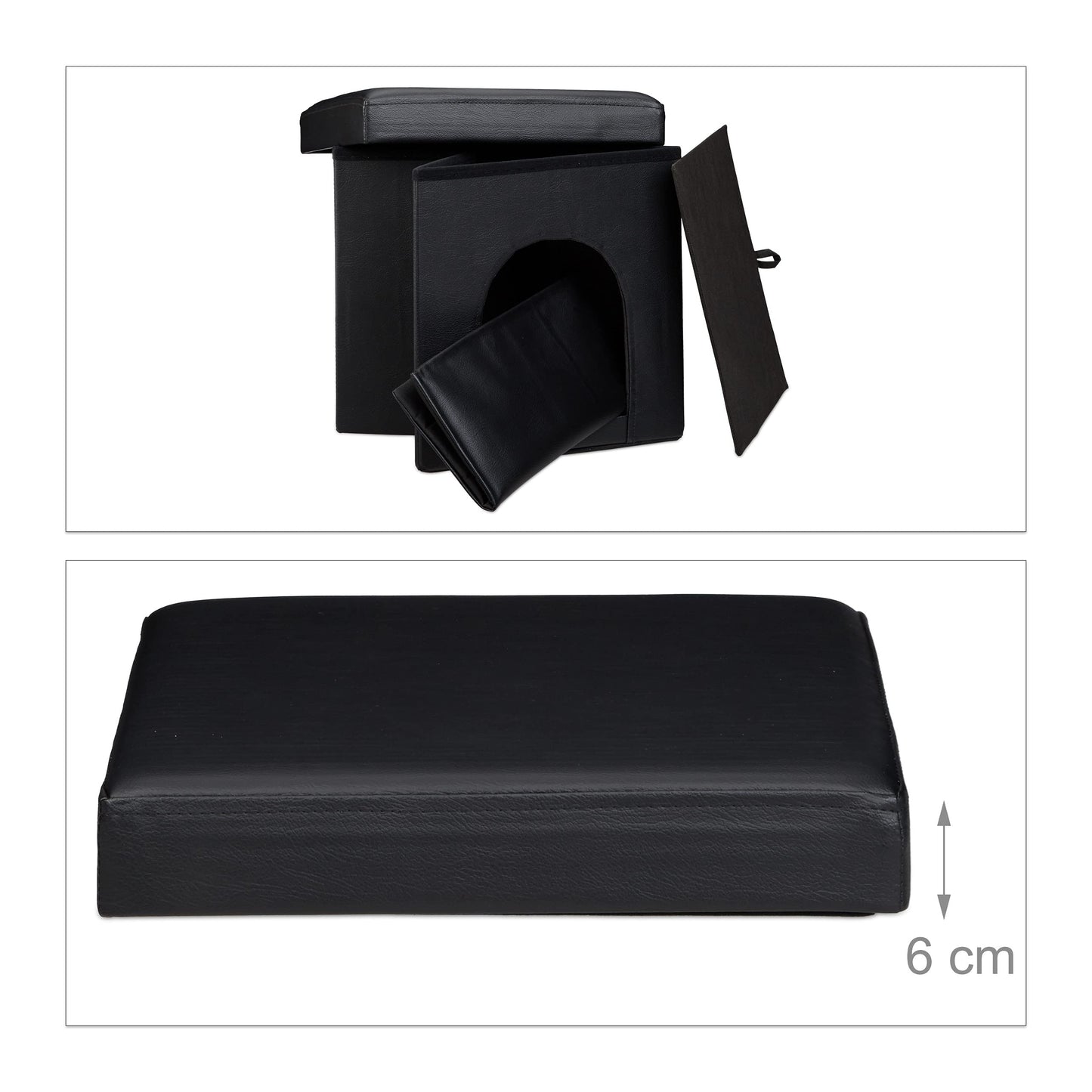 Dog House Ottoman, 38 x 38 x 38 cm, Seat Box with Practical Hole for Pets, Faux Leather, Removable Lid, Black