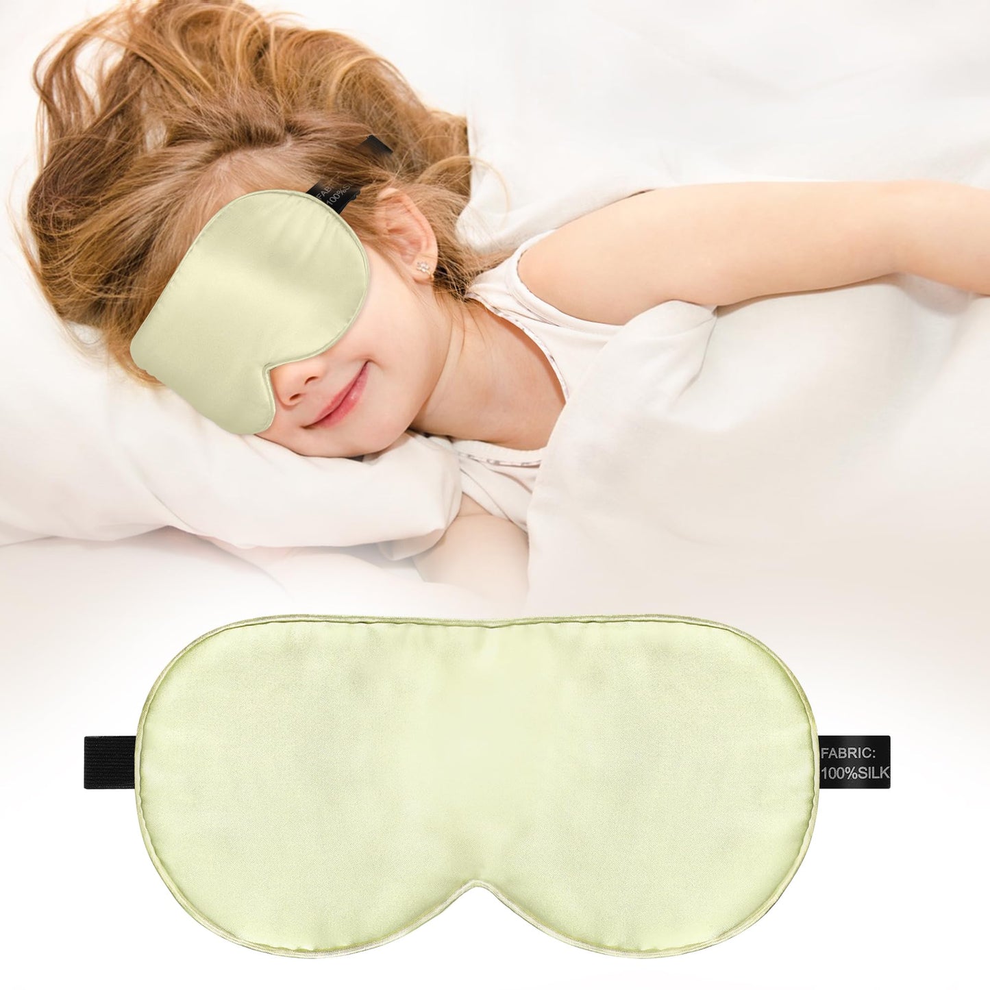 Kids Sleep Mask Eye Cover, 100% Real Natural Pure Silk Eye Mask with Adjustable Strap, Blindfold Kids Eye Mask for Sleeping, Eye Shade for Boys Girls and Adult, Pressure-Free Comfort (Black)