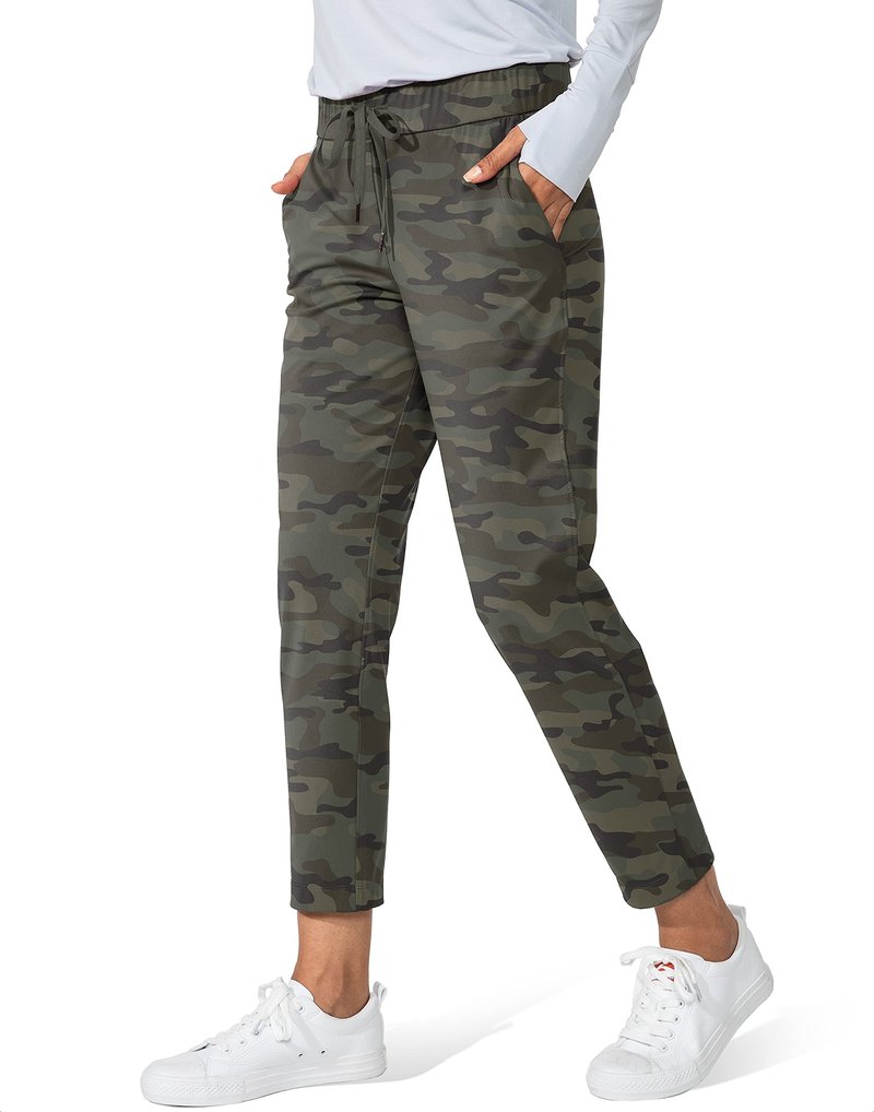 G Gradual Women's Pants with Deep Pockets 7/8 Stretch Sweatpants for Women Athletic, Golf, Lounge, Work (Green Camo, Small)