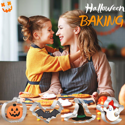Halloween Cookie Cutters Set 16 Pieces Halloween Biscuit Cutters Shapes - Ghost, Bat, Pumpkin, Cat, Witch, Spider, Skull, Gingerbread Man, Etc. for Baking Stainless Steel