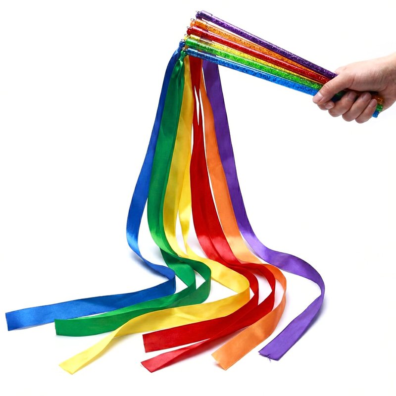 GSI Multicolor Sparkling Gymnastic Ribbon Wands [6 Pack] with 9 inch Stick and 1 Meter Ribbon for Gym, Training, Circus, Dance, Baton Twirling, Dancing Streamers (Pack of 6)