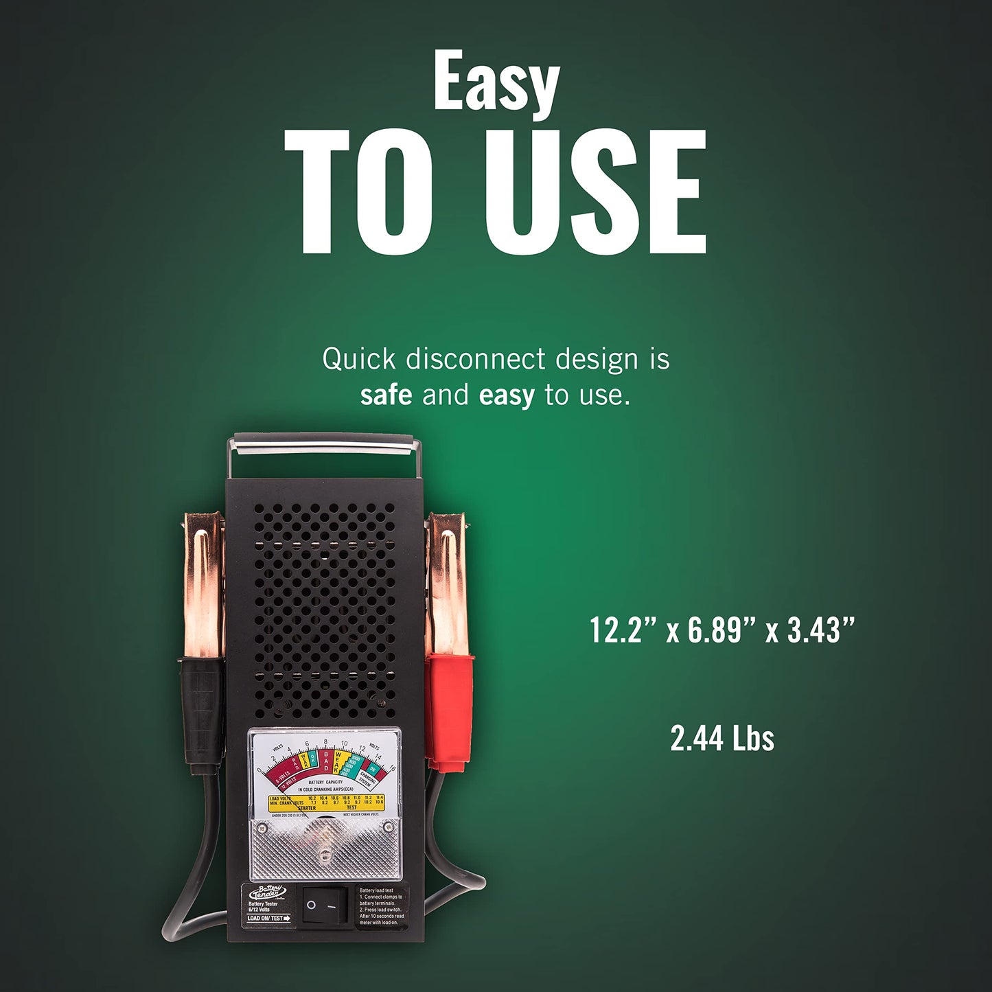 Battery Tender Battery Load Tester 12 Volt at 100 Amps / 6 Volt at 50 Amps Battery Tester - Test Battery Load for 12V or 6V Batteries - Battery Health Checker, Check Starter Motor Draw - 026-0020