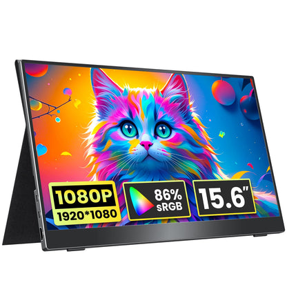 Portable Monitor 18.5 inch 1080P FHD 128% sRGB 100Hz, Travel Monitor for Laptop MacBook Surface PC Xbox PS5, HDMI Dual USB-C VESA Compatible Built-in Speaker, with Kickstand