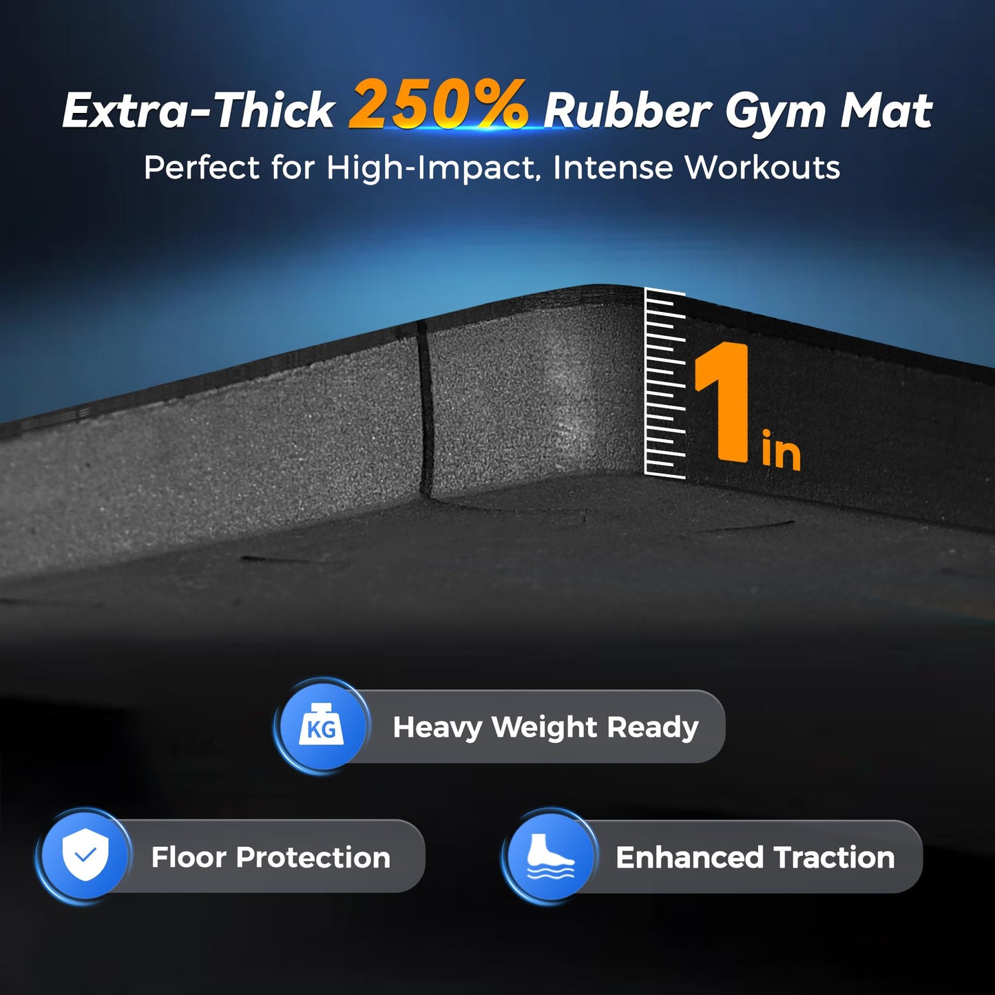SUPERJARE 1" Extra-Thick Rubber Top Exercise Mat, Puzzle Gym Flooring for Home Gym, Gym Mat for Workout Equipment, Interlocking Floor Tiles with EVA Foam, 6 Pcs 24 Sq Ft, Black/Grey