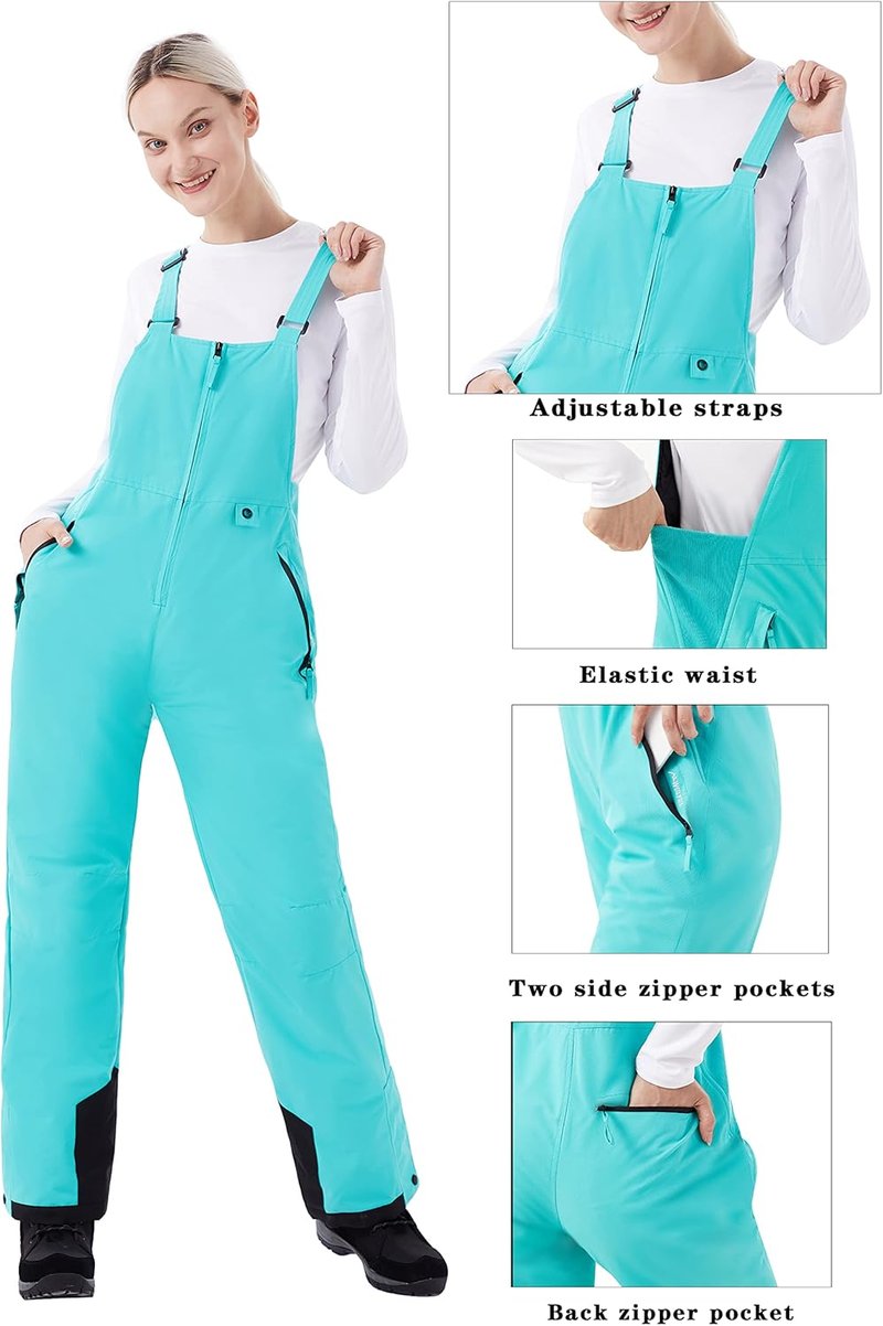 WULFUL Women's Insulated Snow Bibs - Waterproof Winter Ski Pants for Snowboarding | Sizes S-XL