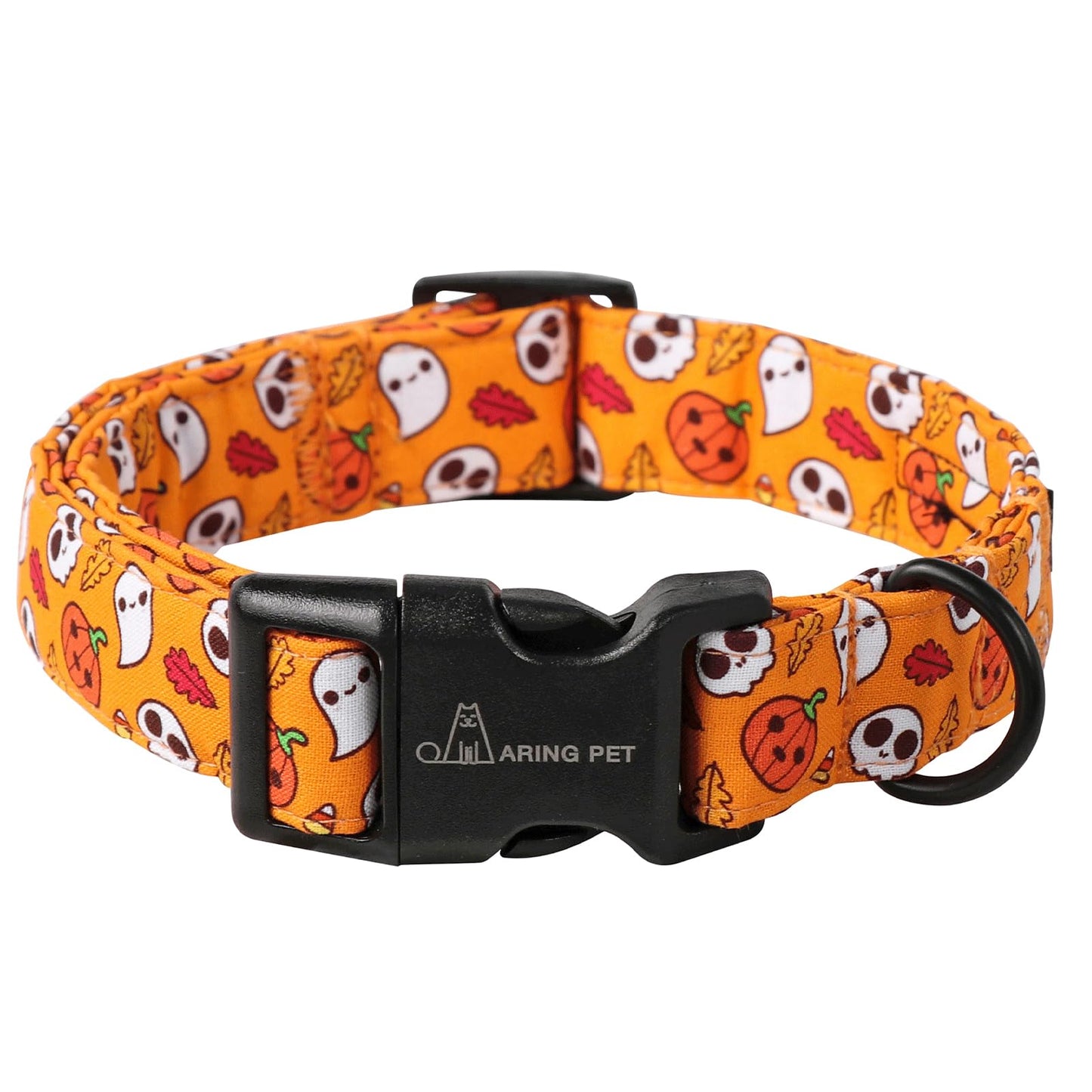 ARING PET Halloween Dog Collar, Cute Orange Ghost Pumpkin Leaves Cotton Lightweight Pet Collars with Quick Release Buckle for Puppy Small Medium Large Boy Girl Dogs-M