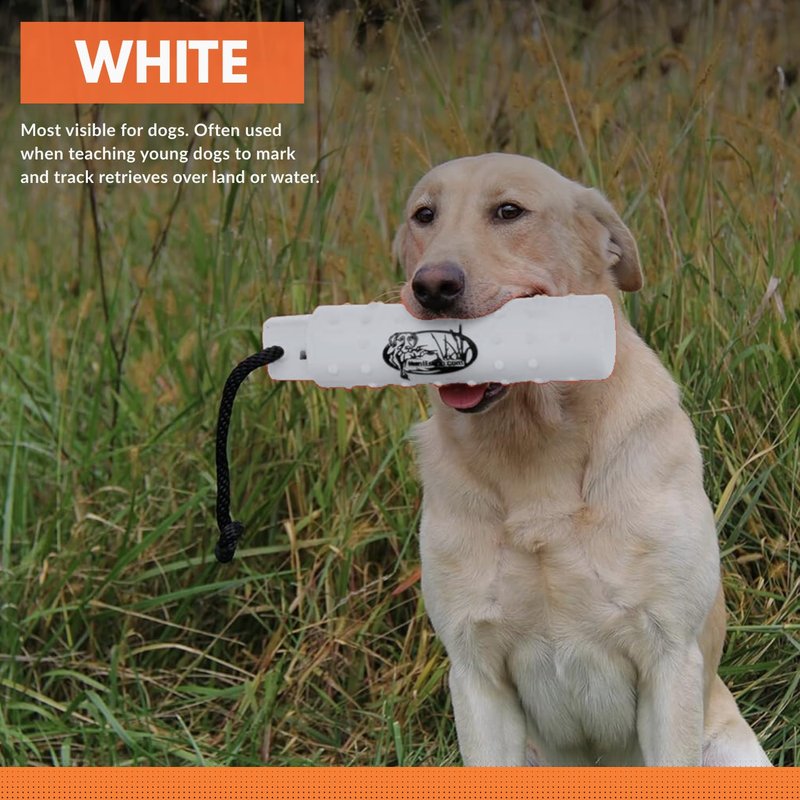 HuntEmUp 6 Pack 2" Plastic Dog Training Bumpers – Knobby Retrieving Dummy Set for Retriever & Hunting Dog Training – Floating Water Dummy – White Orange Black