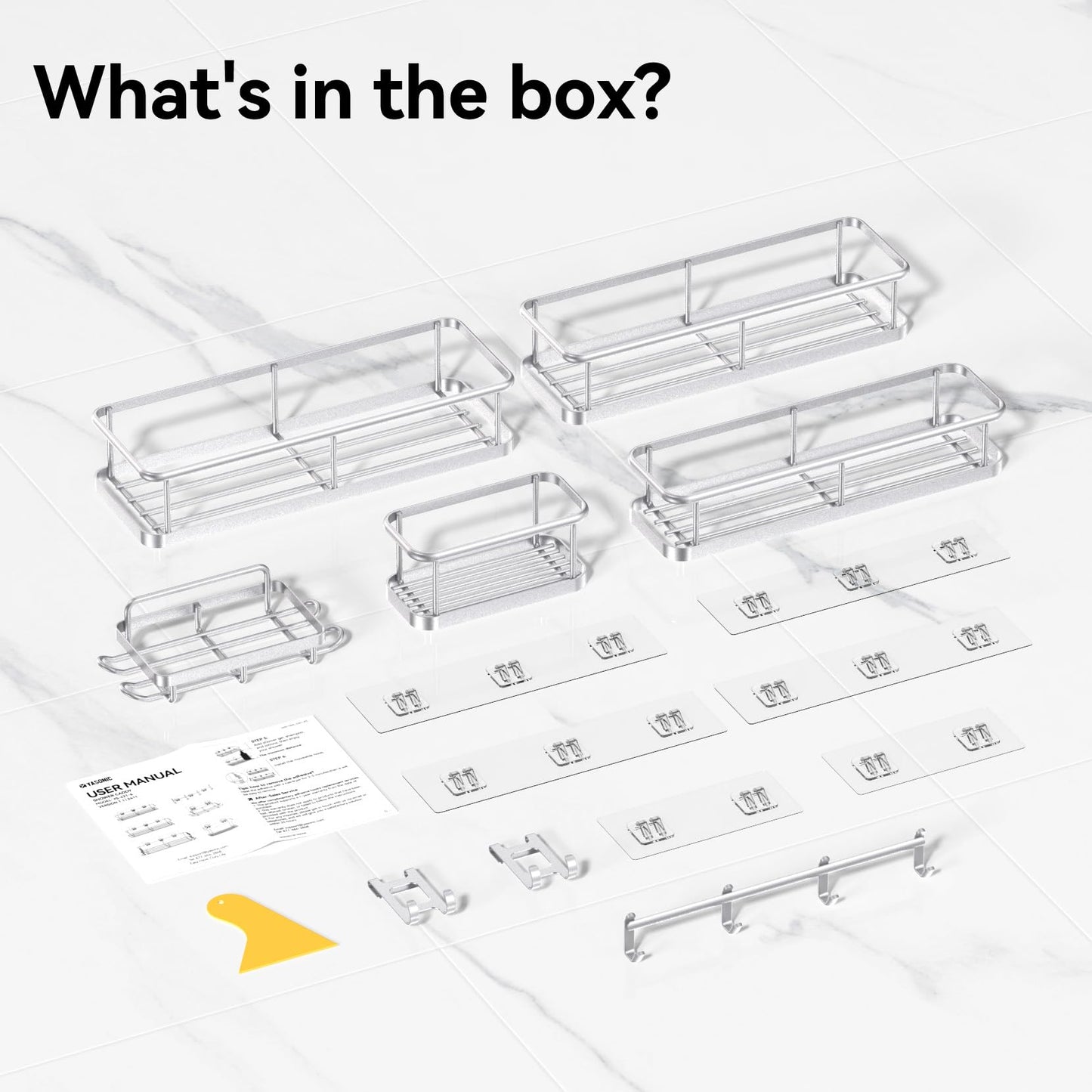 YASONIC Shower Caddy, 100% Rustproof Shower Shelves for Inside Shower, No Drilling Bathroom Organizers and Storage, 6 Pack Large Capacity Bathroom Shelves for Kitchen & Home Decor