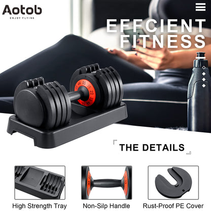 AOTOB 25/55 LBS Adjustable Dumbbell Set, Anti-Slip Fast Adjusting with Turning Handle, Adjustment for Men and Women, Weights Pair for Compact Home Gym Exercise Strength