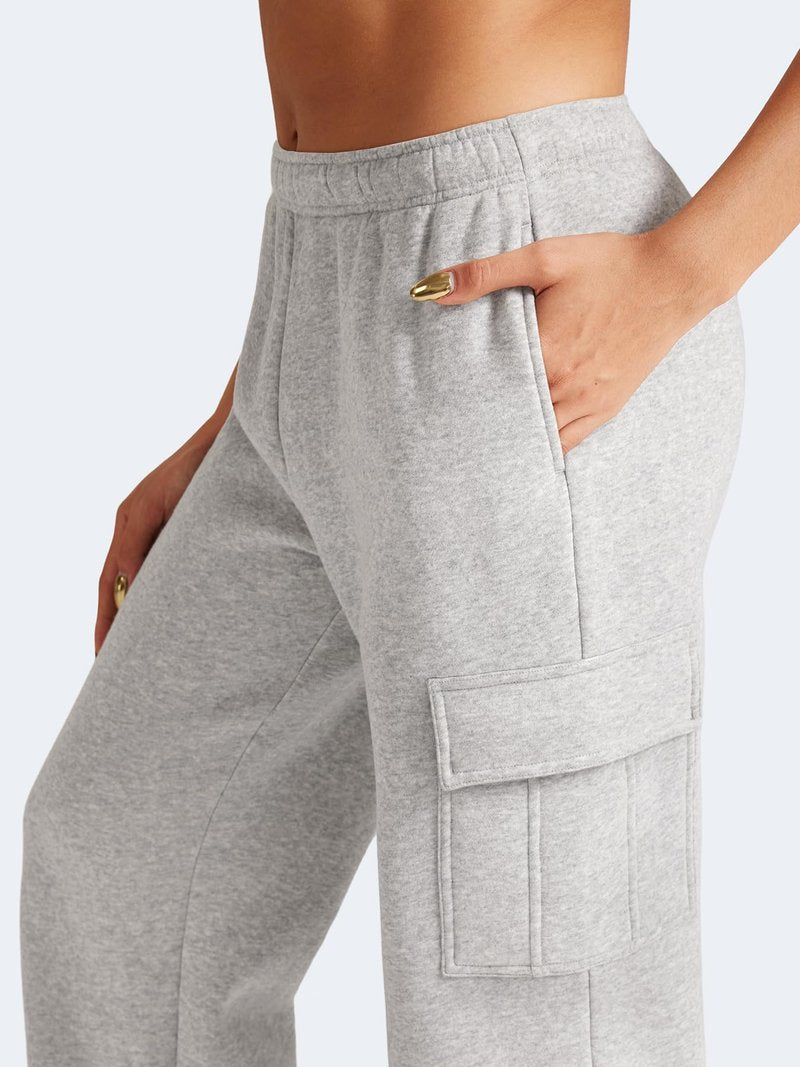 YEOREO Sweatpants Womens Cargo Pants Fleece Lined Wide Leg Joggers Baggy Drawstring Nairi Sweat Pants with Pockets Slate Gray M