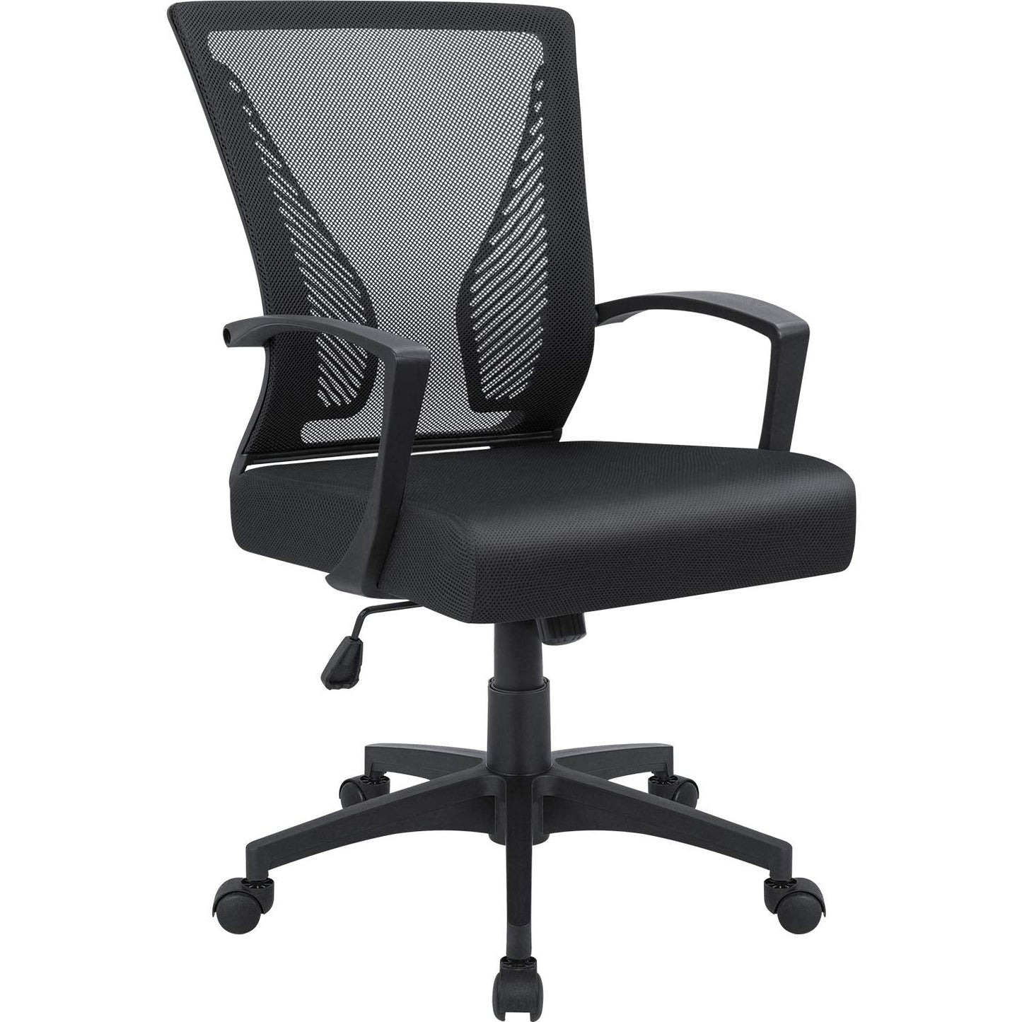 Furmax Office Chair Ergonomic Computer Desk Mesh Chair Mid Back Swivel Lumbar Support with Armrest (1, Black)