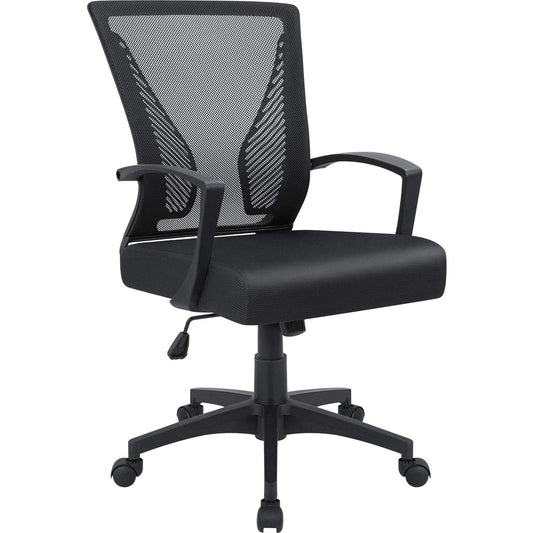 Furmax Office Chair Ergonomic Computer Desk Mesh Chair Mid Back Swivel Lumbar Support with Armrest (1, Black)