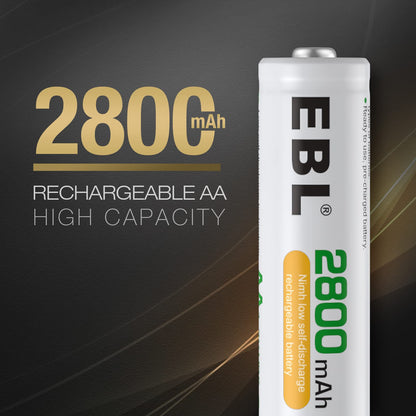 EBL Rechargeable AA Batteries 4 Pack, Precharged Double A Battery 2800mAh and AA AAA Battery Charger with Foldable Wall Plug
