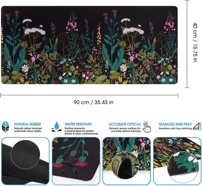 iCasso Desk Mat, Big Desk Pad, XXL Extended Gaming Mouse Pad, Large Mouse Pad for Desk Rubber Base Mousepad with Stitched Edges, Keyboard Mouse Mat for Work, Game, Office, Home - Weeds