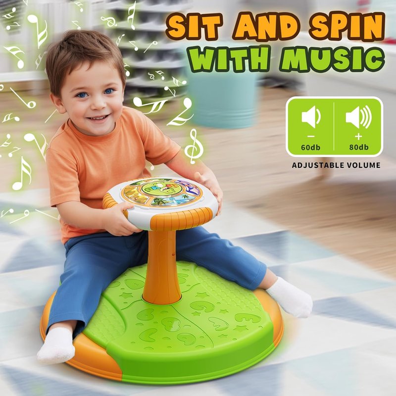 Dinosaur Sit and Spin Toy for Toddlers | 360° Spinning Seat with LED Lights & Music | Sensory Fun for Kids 1-5