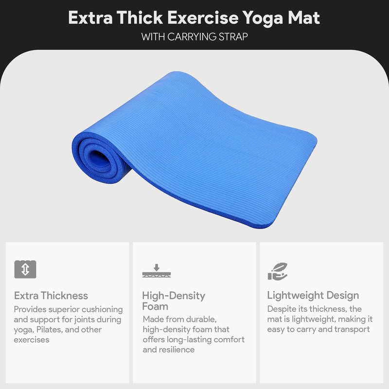 Yoga Mat, One-Inch Extra Thick High Density Exercise Mat, Anti-Tear Exercise Yoga Mat with Carrying Strap, Suitable for Various Yoga Exercises, Graphite