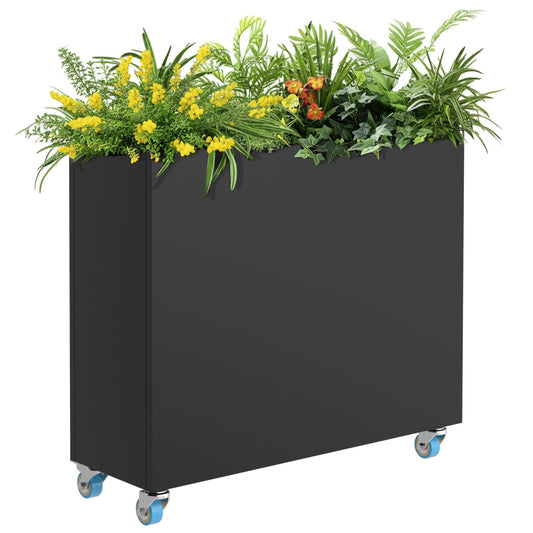 HAYOHRT Rectangular Planter Box for Outdoor Indoor Patio Porch with Drainage Holes & Removable Shelf Black Flower Planter 35 x 12 x 26inch Modern Design for Plants Flowers Vegetables Fruits