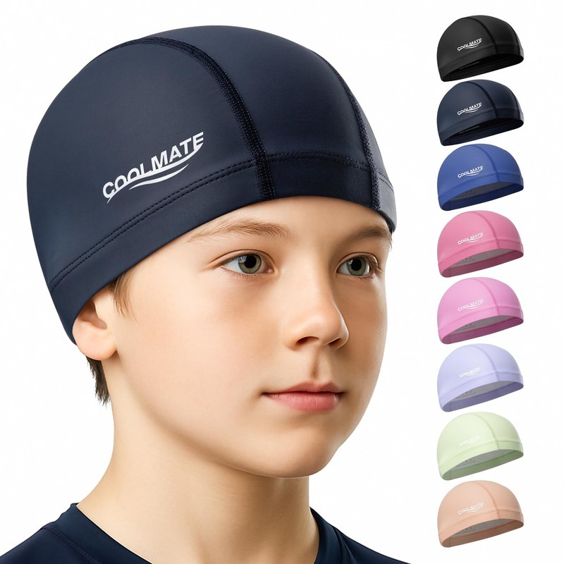 COOLMATE Fabric Swim Cap for Kid 3 4 6 8 14 16, Silicone Water Resistant Layer, Cloth Swim Cap Gifts for Swimmers, Lightweight for Pool, Lap Swimming (1 pc) (Legend Ink, S)