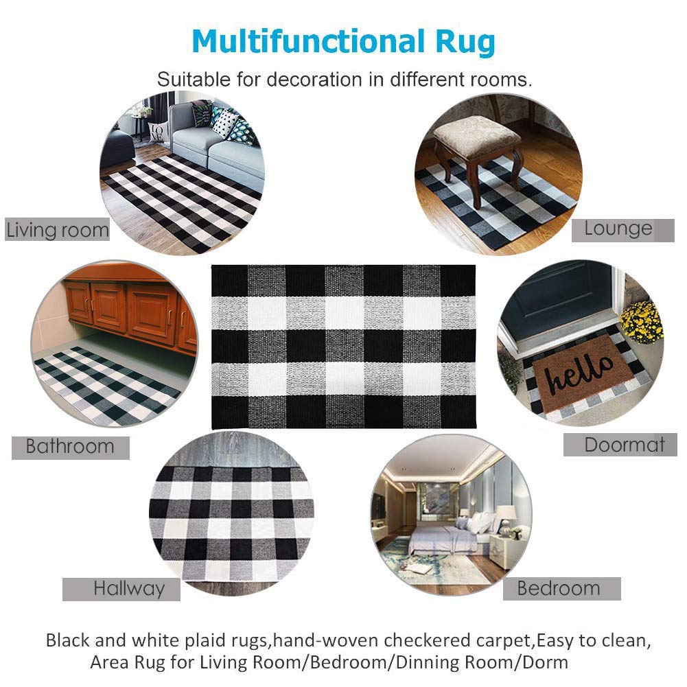 KaHouen Buffalo Check Rug,Buffalo Plaid Rugs 23.6''x35.4'', Check Plaid Area Rugs for Layered Door Mats/Kitchen/Bathroom/Laundry Room (Black and White Plaid Rug)
