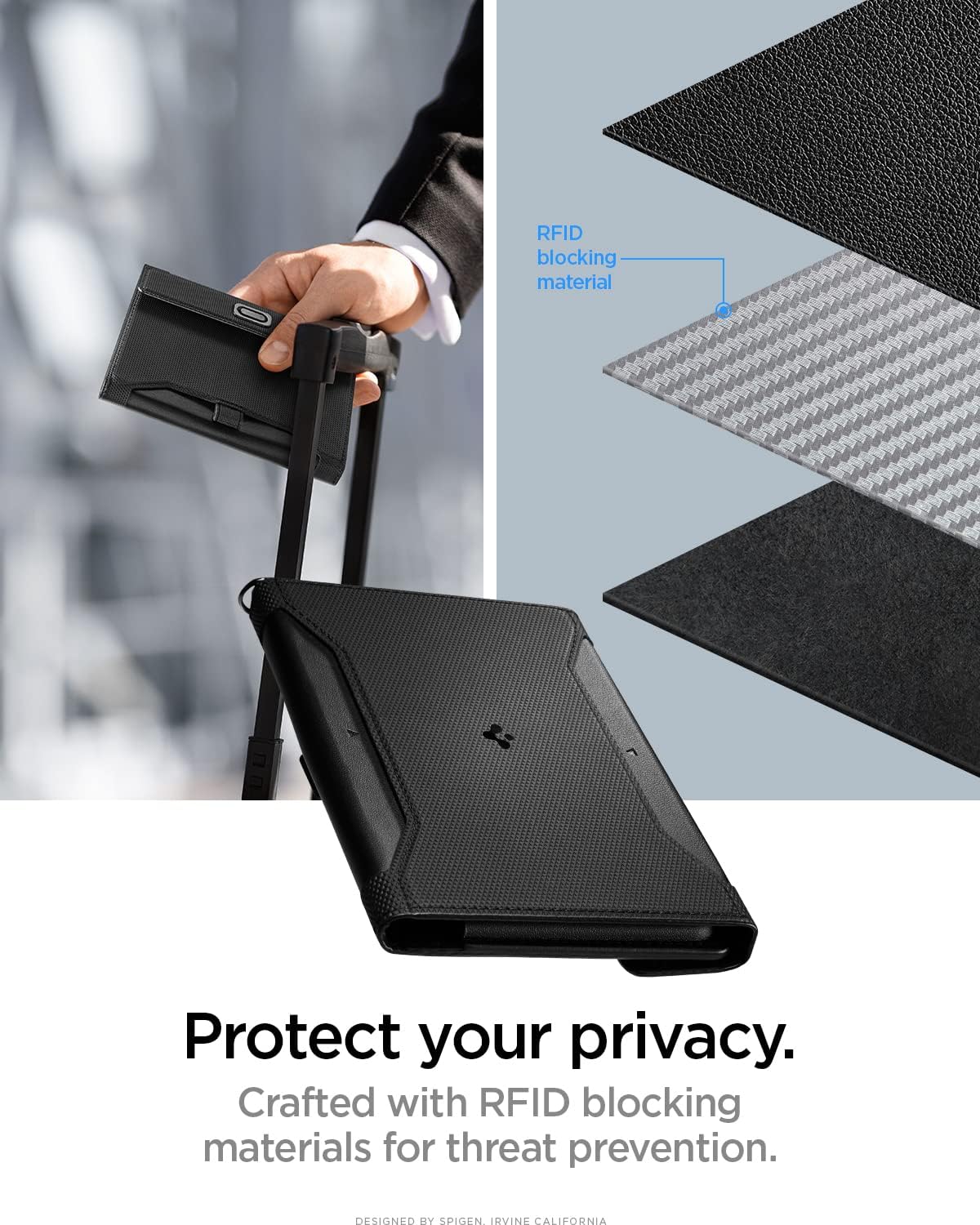 Spigen Passport Holder Travel Wallet, Passport Cover with RFID Signal Blocking Compatible with Most Passport Sizes - Black