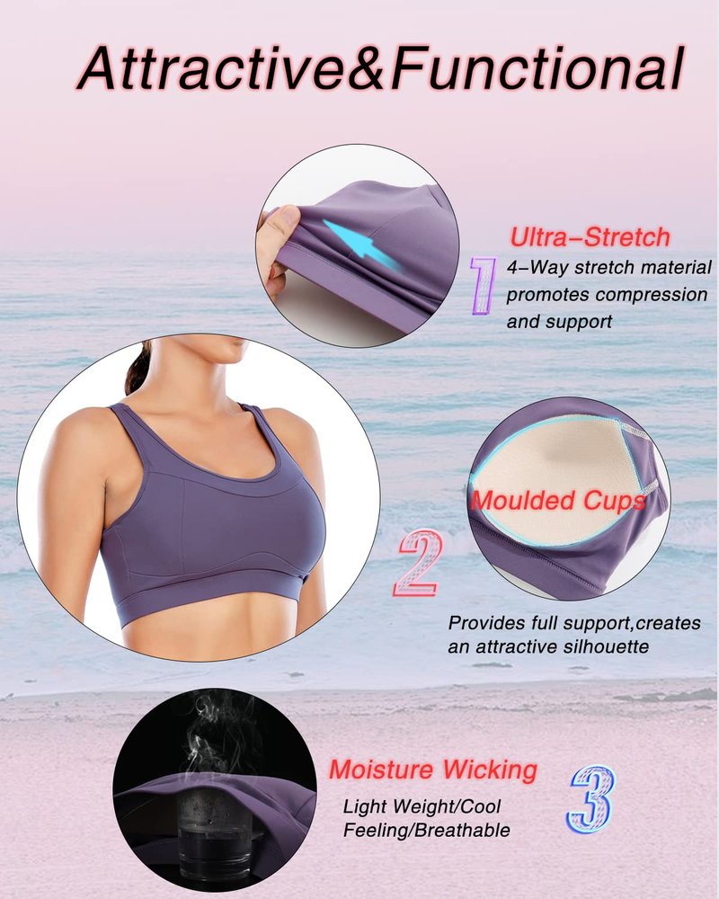 RUNNING GIRL High Impact Sports Bras for Women,Racerback Bra Workout Crop Tops for Women(WX2667 Purple,S)