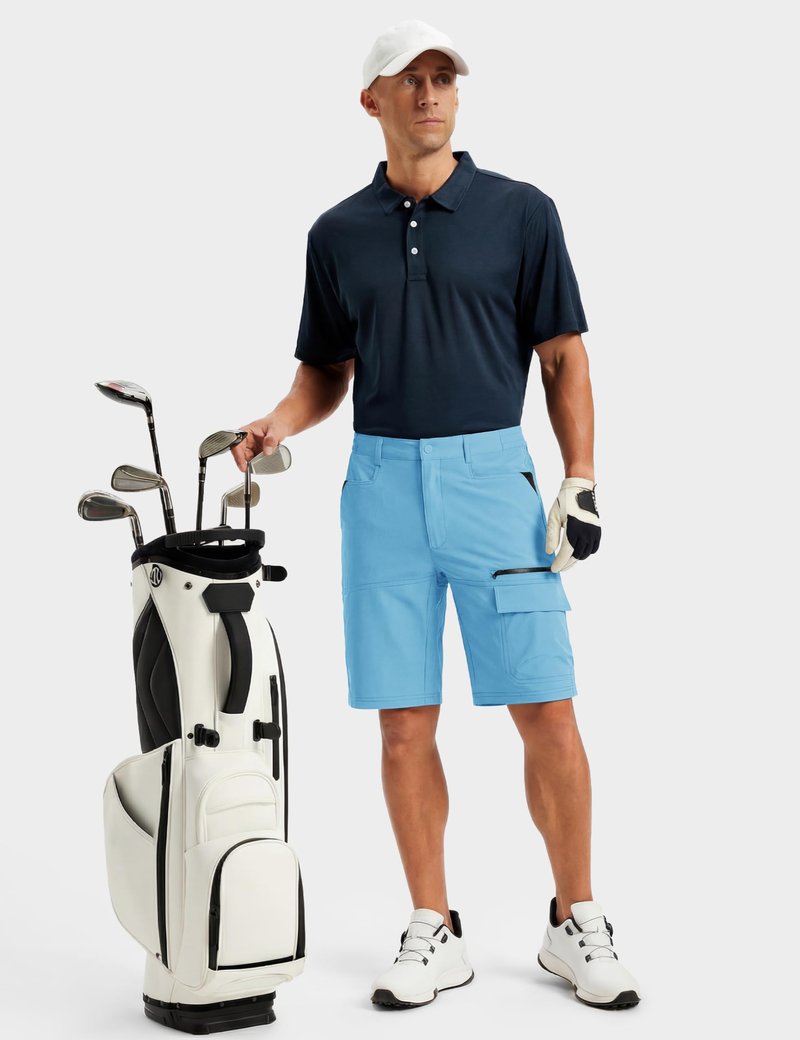 TACVASEN Mens 10" Hiking Shorts Golf Outdoor Lightweight Quick Dry Summer Casual Dress Fishing Shorts with Zipper Pockets Sky Blue 34