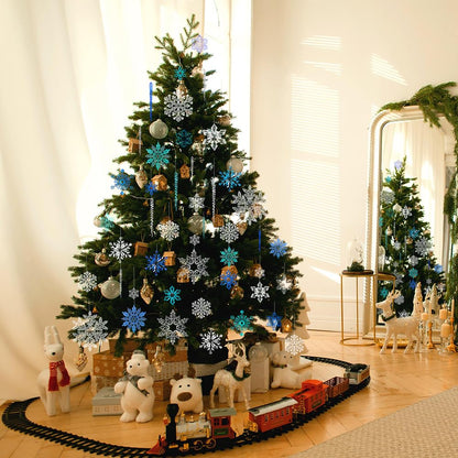 YUJUN 56PCS Christmas Snowflakes Crystal Decorations Winter Blue Snowflakes Christmas Tree Icicle Drops Ornaments Hanging Chandelier Pendants Beads for Xmas Winter New Year Wedding Party Decor