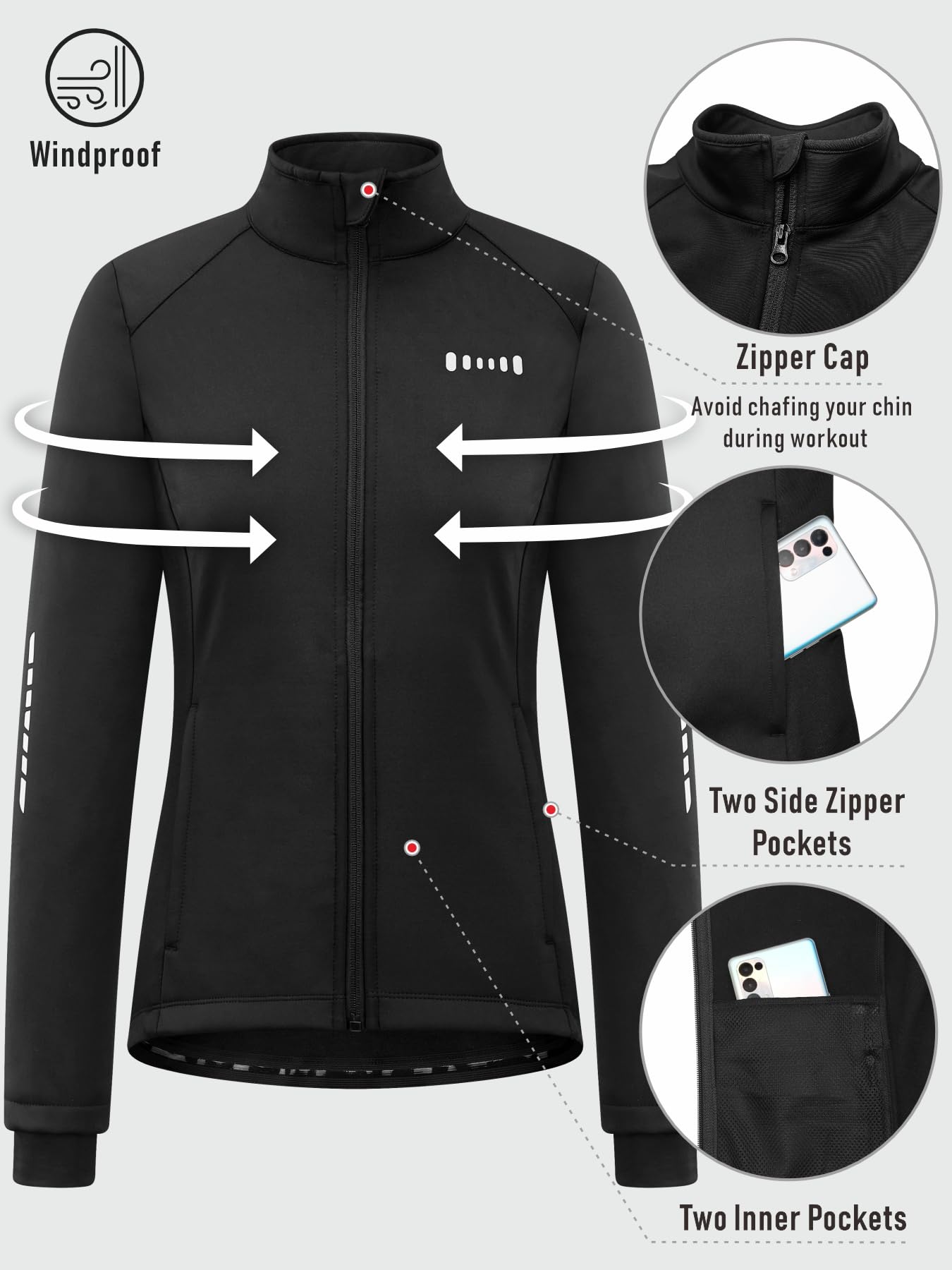 qualidyne Women's Thermal Cycling Jacket Windproof Fleece Lined Softshell Warm Winter Running & Outdoor Biking Coat