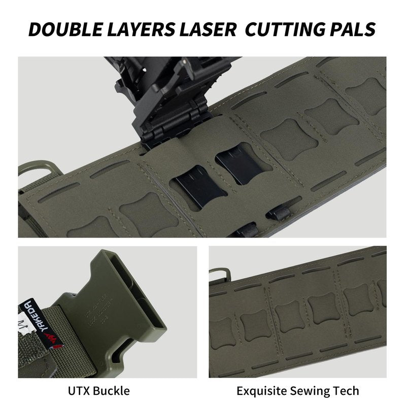 YAKEDA Tactical Battle Belt-3 in 1 Rigger Heavy Duty Combat Belt with 4 D-Rings for Work, Hunting & Outdoor,Training (Tan, L(40"-44"))