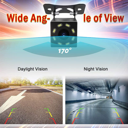 Back Up Camera for Cars, Waterproof 170° View Angle Long License Plate Frame Camera, 8 LEDs Night Vision, Universal Rear View Video for Trucks, Pickup, Vans, SUV, RV