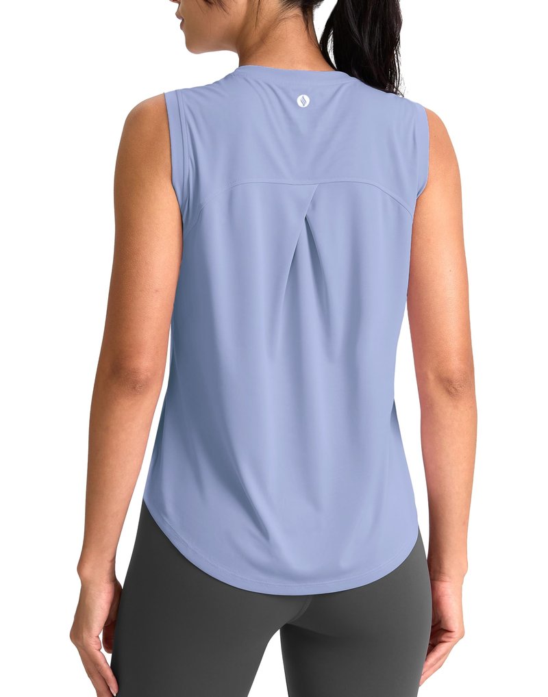SANTINY Women's Sleeveless Workout Tops Breathable Lightweight Active Tennis Yoga Shirts Athletic Running Tank Tops for Women (Light Blue_S)