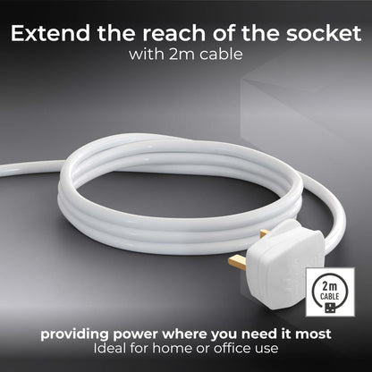 Masterplug Four Socket Extension Lead, Unswitched, 2 Metre Cable, 4-Way Plug Extension Cable, Power Strip, Basic Power, White, 13A, 4G, 2m, BFG210N