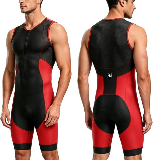 Men's One-Piece Triathlon Suit - Sleeveless Trisuit for Running, Cycling & Swimming