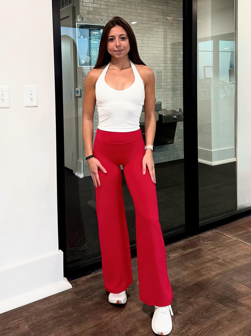 YEOREO Workout Leggings Womens No Front Seam Straight Leggings 29" High Waist Buttery Eddiy Gym Yoga Pants Red S