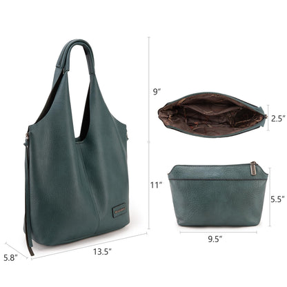 Montana West Purses and Handbags Slouchy Hobo Bags for Women Tassel Zipper Shoulder Top Handle Tote Vegan Leather MWC2-195GN