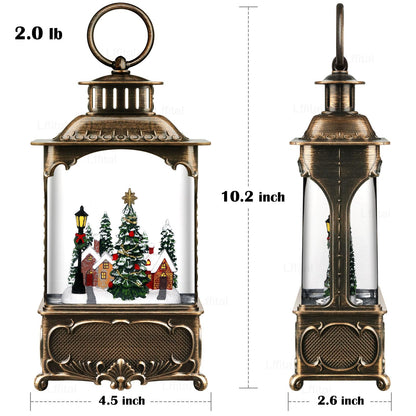 Lffital Christmas Snow Globes Lantern, Lighted Christmas Decorations Indoor for Home with Music Timer Glitter, Forest House Scene Musical Snowglobe Festival Gifts, USB & Battery Operated