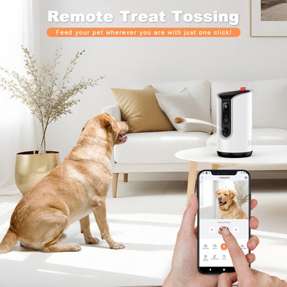 Fexfor 2K Pet Camera Security Dogs Camera, On-Device AI Tracking and Pet Monitoring, 360° View, with Treat Dispenser, Local Storage, 2-Way Audio, Phone App, Motion Alert