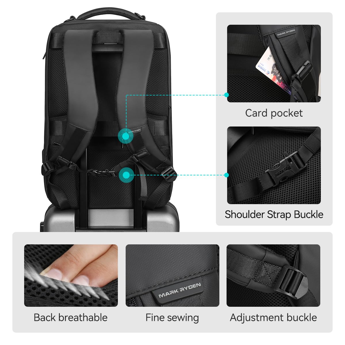 MARK RYDEN mens backpack Large Capacity waterproof laptop backpack business men with USB Charging Port for Official Travel Hiking Pack Fits Under 17.3 Inch Laptop