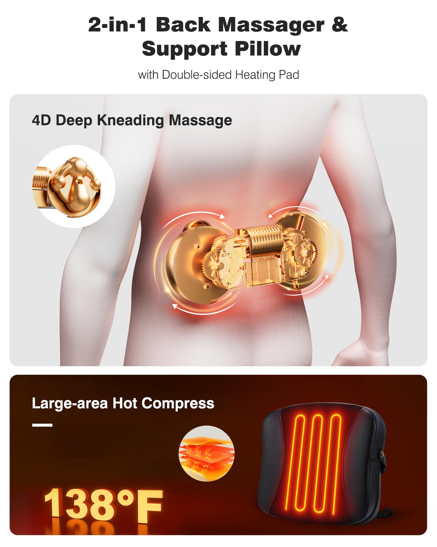 Shiatsu Neck Massager with Heat, 3D Kneading Back Massage Pillow for Pain Relief, Massagers for Neck and Back, Shoulder, Leg, Gifts for Men Women Mom Dad, Stress Relax at Home Office and Car