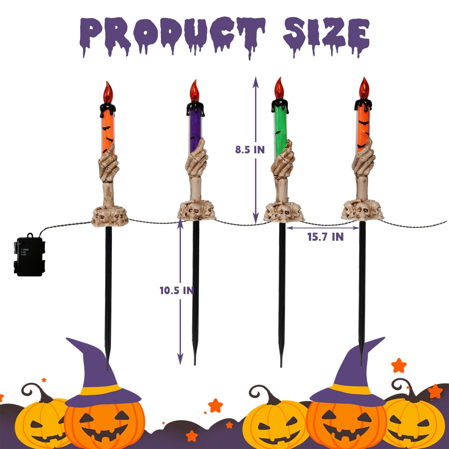 Dazzle Bright Halloween Decorations, 10 Pack Lighted Battery Operated Skeleton Hands Hold Candle with Stakes, Pathway Decor for Indoor Outdoor Party Home Garden